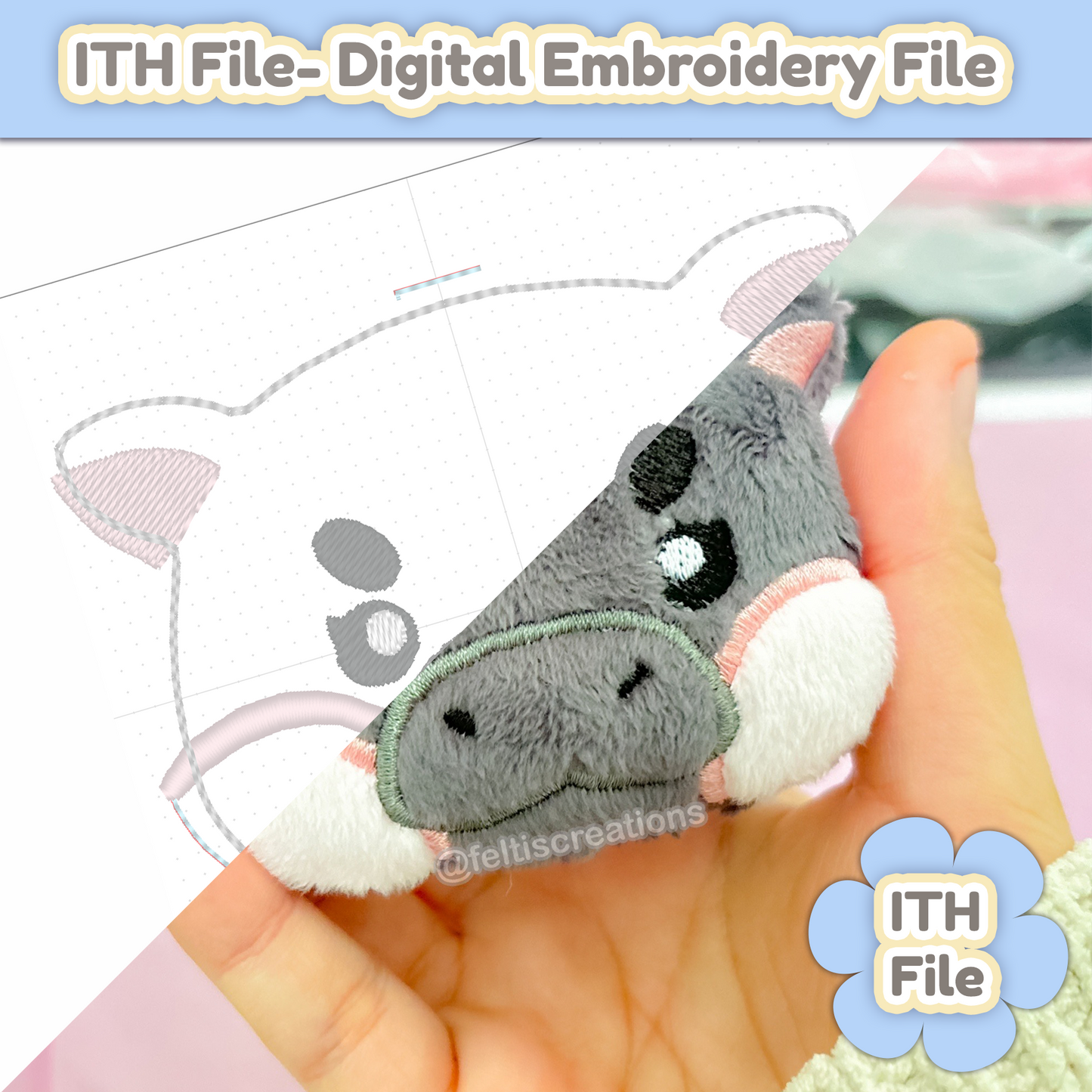 Angy Hippo ITH - EMBROIDERY FILE - 4x4