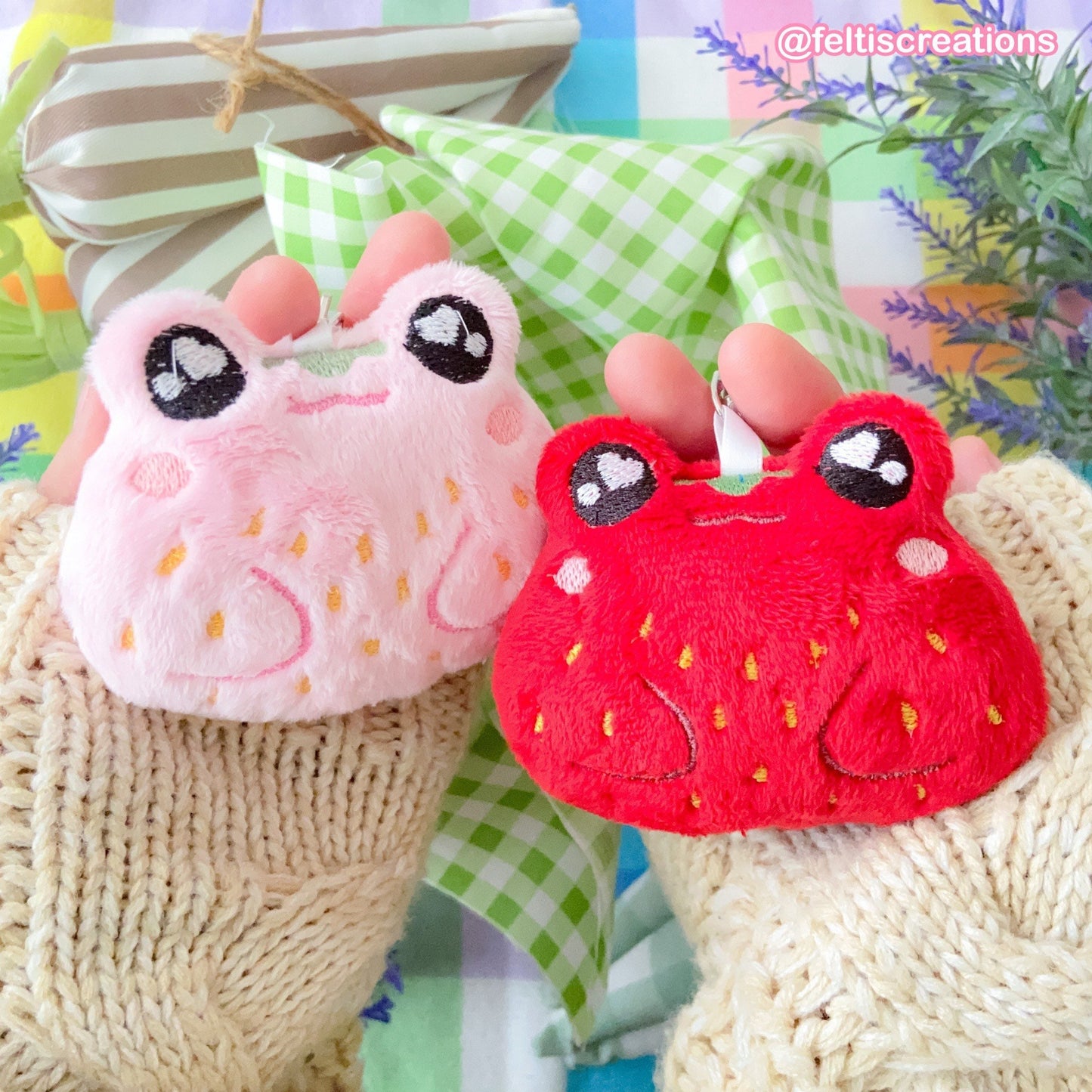 Strawberry Frog Plush Keychain