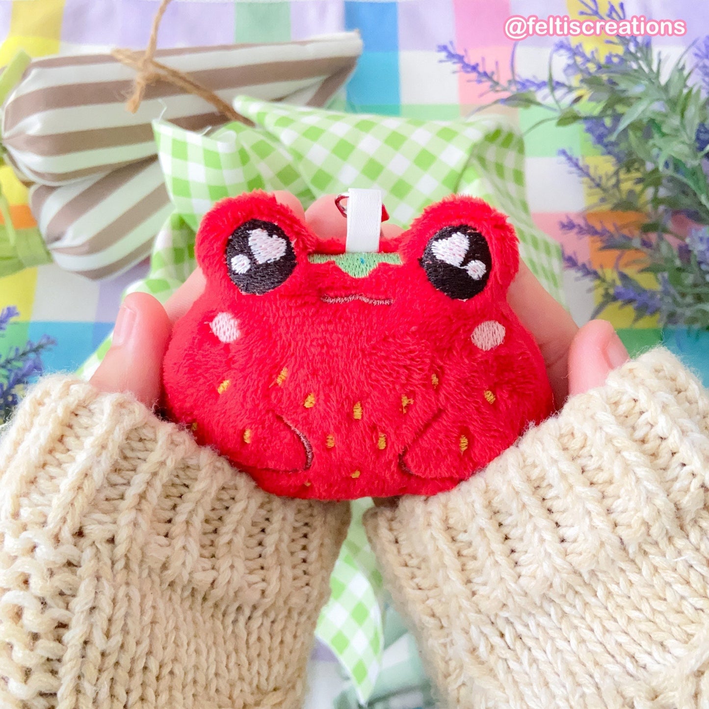 Strawberry Frog Plush Keychain