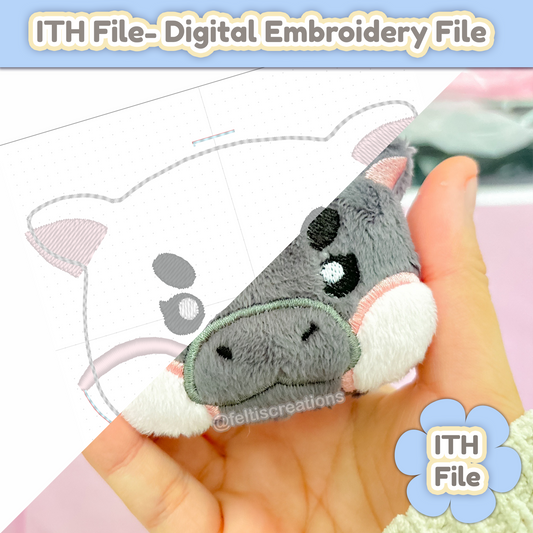 Angy Hippo ITH -  EMBROIDERY FILE - 4x4