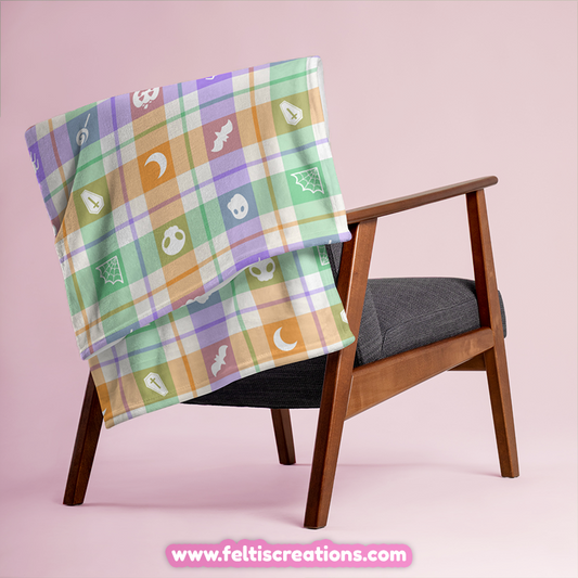 Spooky Buffalo Plaid - White Throw Blanket