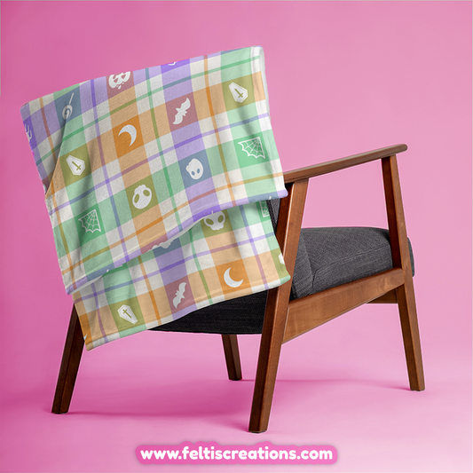 Spooky Buffalo Plaid - White Throw Blanket