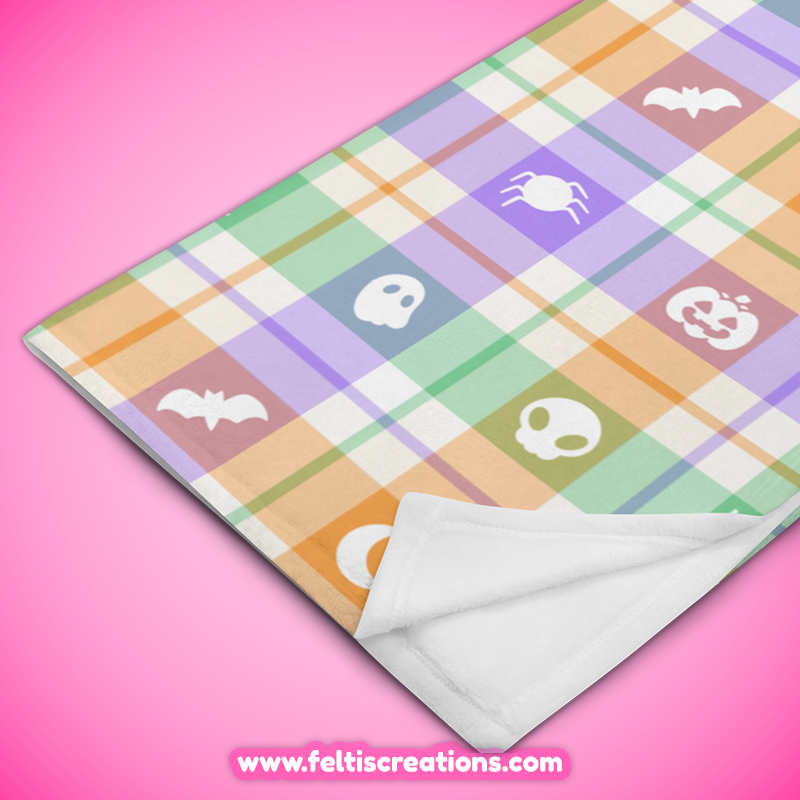 Spooky Buffalo Plaid - White Throw Blanket