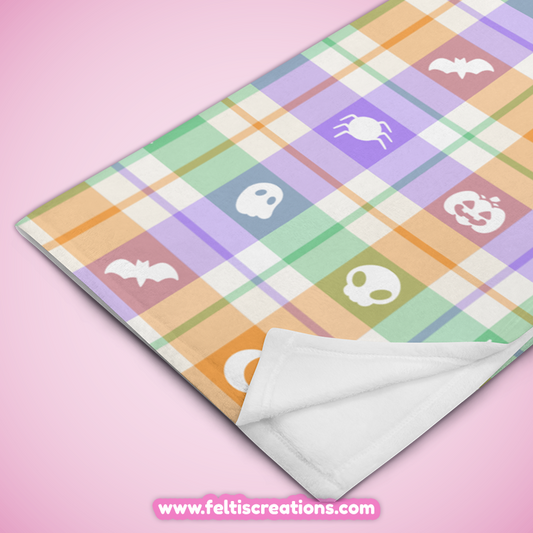 Spooky Buffalo Plaid - White Throw Blanket